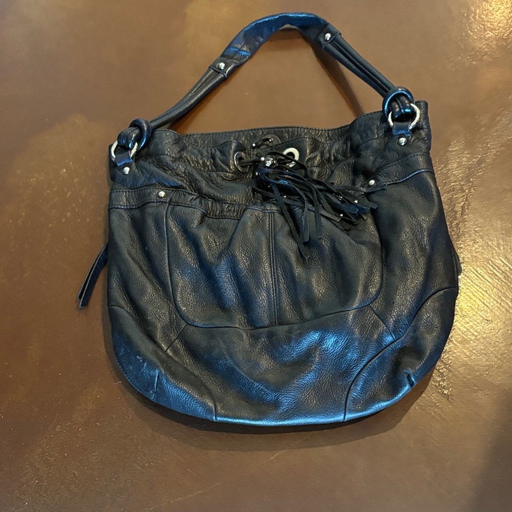B. Makowsky Black Leather Shoulder Bag